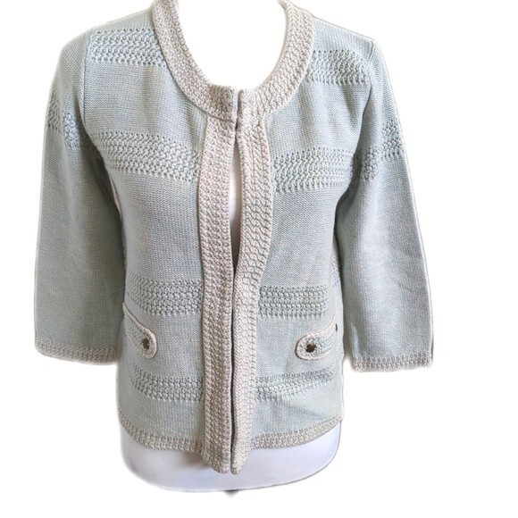 CAbi style #203 Society sweater - mint green - clasp front cardigan - cotton M - Picture 1 of 8